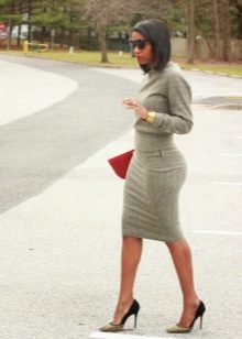 Gray Long Sleeve Sheath Dress