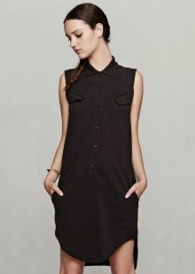 Buttoned polo dress with asymmetrical hem
