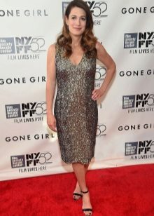 Black dress medium length straight silhouette