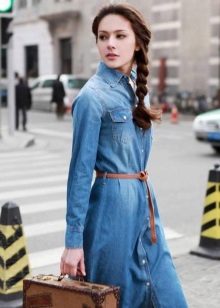 Denim shirt dress with belt for retro look