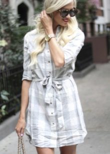 White short plaid shirt dress