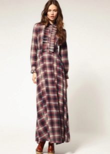 Long ruffled plaid shirt dress