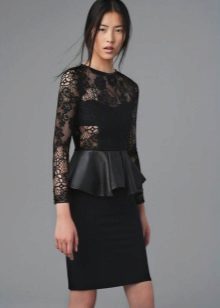 Basque dress with lace long sleeves