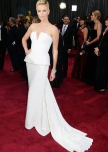 White long bustier dress with basque