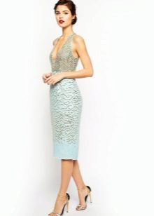 Light turquoise dress with a midi length corset