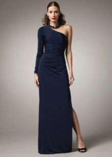 Long slit dress with one long fitting sleeve