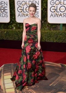 Floor-length black bustier dress with roses