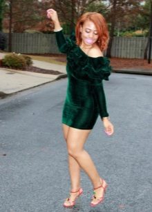 Velvet dress with frill shoulders and chest