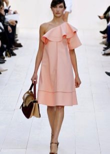 Light coral dress with frill on one shoulder