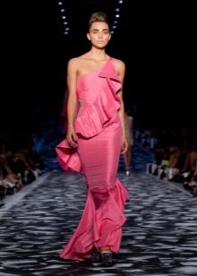 Pink dress with frill on one shoulder
