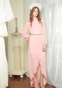 Pink summer dress with midi train