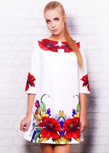 A-line 3/4 sleeve dress with flowers