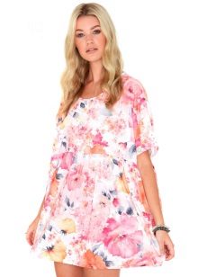 Summer white trapeze dress with floral print