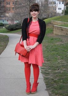 Red dress with small white polka dots