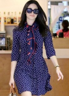 Blue dress with small white polka dots