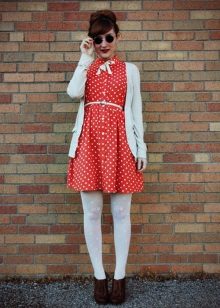 Red short dress with white polka dots