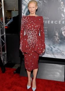 Claret business dress with blue polka dots