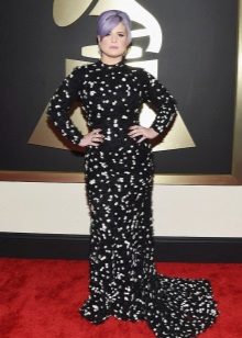 Black evening dress with white polka dots with long sleeves