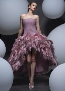 Evening dress in the style of style with feathers