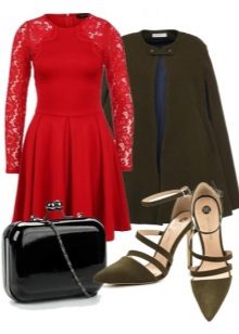 Dress with flared skirt and accessories for the figure of the type of an inverted triangle