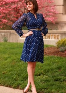 Mid-Length Chiffon Polka Dot Long Sleeve Dress