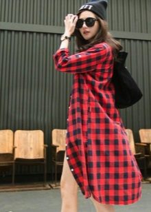 Red check shirt dress