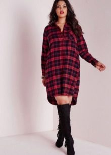 Red and Blue Check Shirt Dress for Fat Women