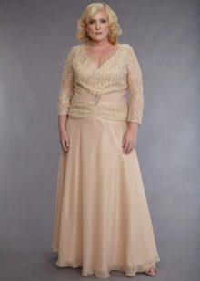 Long sleeve dress for full beige color of guipure and chiffon