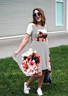 Black Striped White Dress with Floral Print