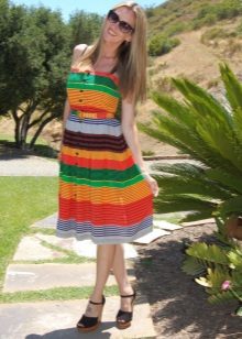 A dress in a wide multi-colored strip