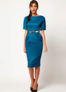 Blue dress in the style of a new bow with a pencil skirt