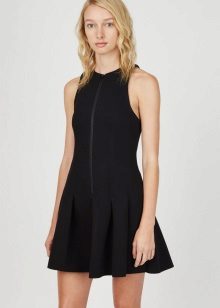 Black Pleated Sleeveless Zip-Front Dress