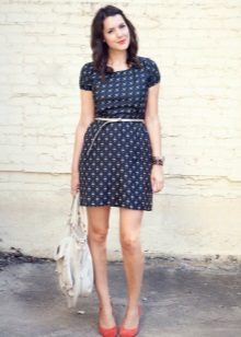 Blue casual short dress with white fine pattern