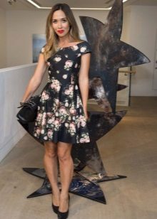 Black casual dress with large floral print