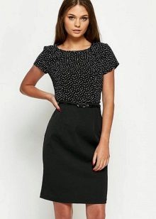 Combo Casual Dress with Polka Dot Top and Monophonic Skirt