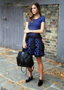 Blue casual dress with black ornamental