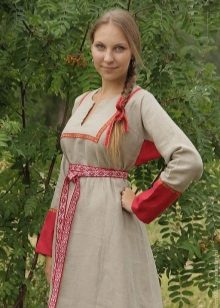  Russian modern linen dress with embroidery and decoration
