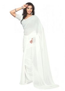 White saree without patterns