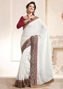 White sari with burgundy