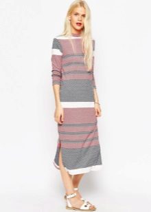 Knitted striped dress with a slit