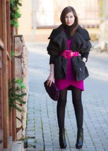 Black tights for bright knitted dress