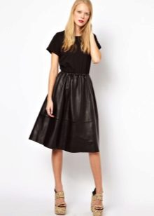 Dress with knit top and leather skirt