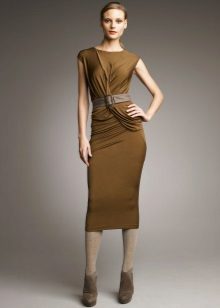 Knitted dress with drapery olive