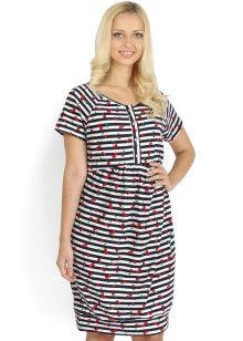 Home dress-tunic with a thin horizontal stripes