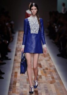 Leather dress blue with lace