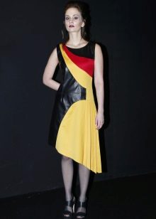 Leather dress asymmetrical black and yellow