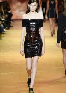 Leather dress with lowered shoulders