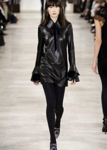 Leather shirt dress with sleeves