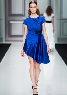 Autumn dress blue with asymmetry