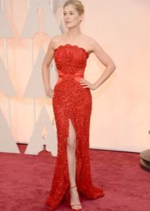 Sandals on a heel to a long gang dress with a slit